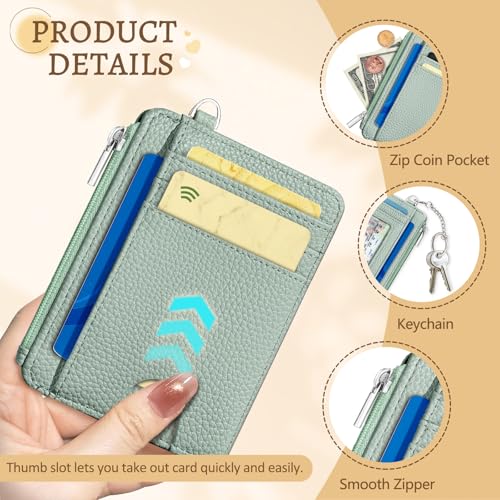 Kelvoris Credit Card Holder Small Wallet Women, Slim RFID, Green - color: Solid Green