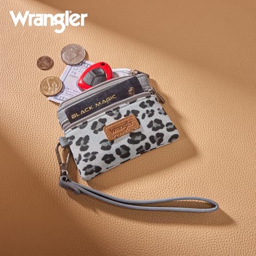 Wrangler Small Wallet for Women Leopard Print Wristlet Wallets Mini Change Pouch Jean - color: Leopard Print Jean