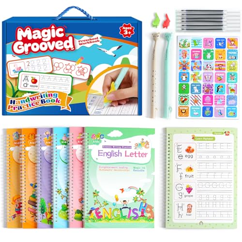 ASIGN Reusable Magic Handwriting Workbooks for Kids - 3D Grooved Tracing Copybook with Auto-Fading Ink & Grip Aid to Correct Pen Posture (6-Book Set, Preschool & Kindergarten Prep)