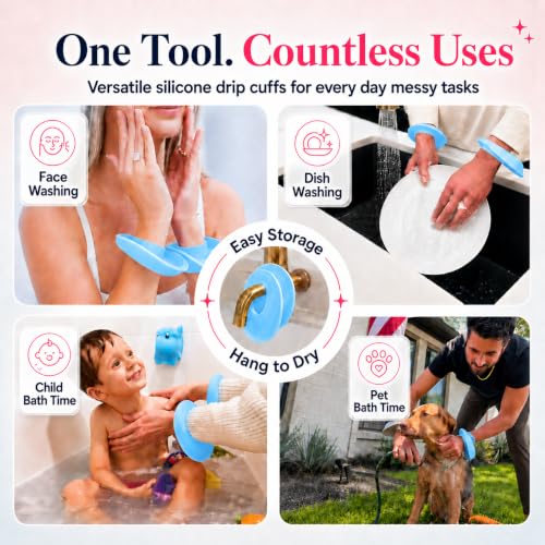 LiquiBands Face Washing Wristbands - Original Drip Catch Cuffs (Blue, S/M) - color: Sky Blue, size: S/M