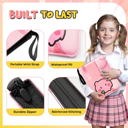 400 Cards Capacity Trading Card Binder, Card Holder with 50 Removable Sleeves, Double Sided 8-Pocket Pages Zipper Album with Wrist Strap for TCG, Sports & Game Cards, Gift for Boys and Girls - color: Light Pink