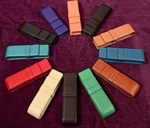 DiLoro Leather Pen Case Pouch Holder for Two Fountain Ballpoint Rollerball Pens or Pencils (Tan) - color: Tan