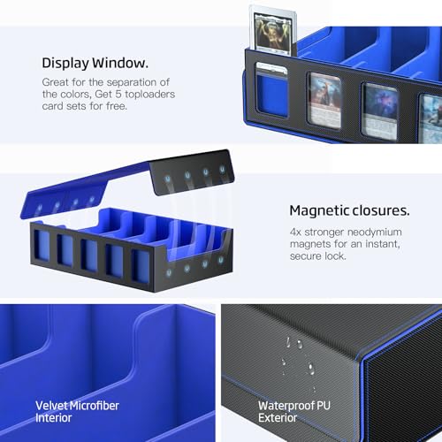 Trading Card Storage Box 5-Row 3900+ Capacity, Black Blue - color: Black Blue, size: 3900+ with Magnetic Lid
