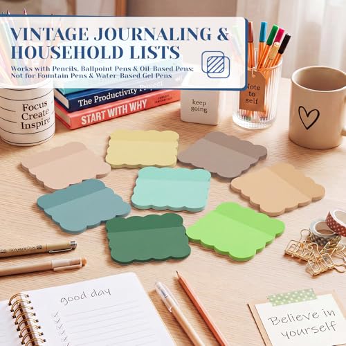Eaasty 400 Sheets Transparent Sticky Notes 8 Pads Scalloped, Soft Morandi - color: Light Color