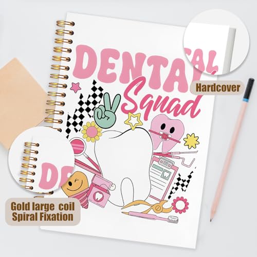 Dentist Gifts Notebook, Dental Hygienist Assistant Gifts Journal, Preppy Pink Dental Squad Spiral Notebook Journal for Note Taking, Dentist Office Supplies, 5.5x8.3 Inch - color: dental squad
