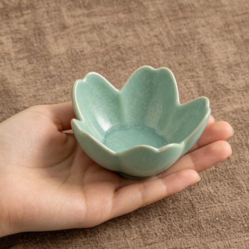 Floral Ceramic Jewelry Tray, 3.5" Ring Holder Trinket Bowl - color: cyan