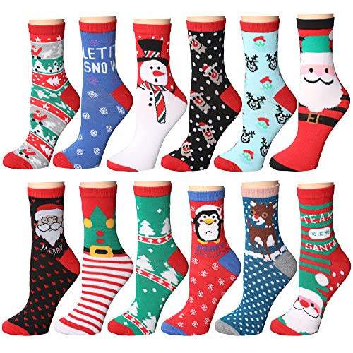 Frenchic 12/24/48 Pairs Pack Women's Colorful Patterned Cute Funny Casual Fashion Crew Socks - color: W 24 Pairs - Holiday