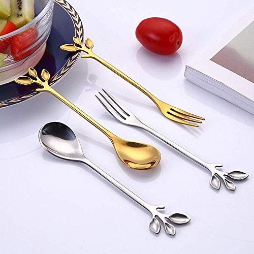 AnSaw 10-Pc Silver Mini Spoons & Forks Set, 4.7" - Leaf Handle - color: Silver