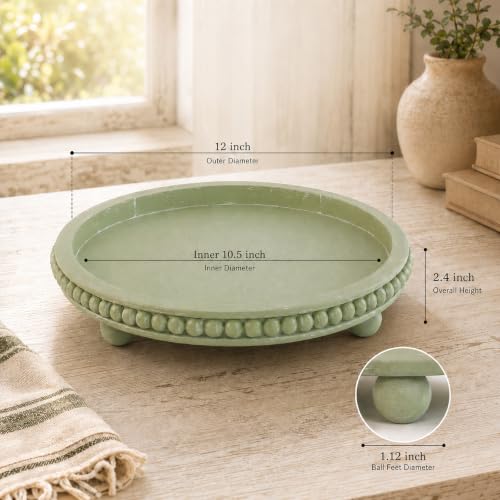 Sage Green Coffee Table Tray, 12" Round Wooden Decorative Tray - color: Sage Green
