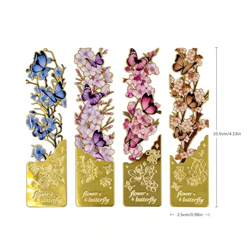 4 Pack Butterfly Flower Bookmarks - Hollow Metal Bookmarks for Book Lovers, Aesthetic Floral Book Markers, Durable Page Markers, Perfect Gift for Readers (Assorted Colors) - style: 4Pcs Butterfly