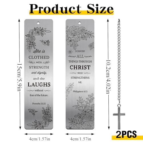 Christian Metal Bookmarks Gifts - 2 Pcs Bible Verse Inspirational Book Marks for Women Religious Cross Plant Unique Page Markers Reading Birthday Student Teacher School Office Accessories - style: Christian Flower
