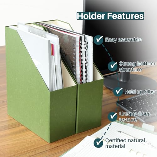 Magazine Holder - File Holder and Desk Organizer, Cardboard Book Organizer and Storage Box for Documents, Magazine Holder Rack for Office, Home and Classroom (Leaf Green, 6-Pack) - color: Leaf Green, 6-Pack