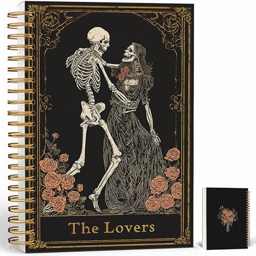 The Lovers Tarot Notebook Journal for Women - A5 Spiral Notebook with Dark Mystic Spells Skull Design, Vintage Witchy Journal, Gothic Office & School Supplies, Unique Gifts for Birthday, Christmas (Skull &Pink Rose) - color: Skull &Pink Rose