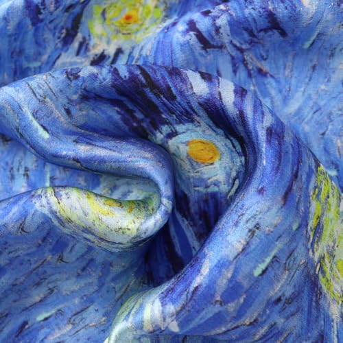 JWSilk Long Charmeuse Silk Scarf Classic Art Print - color: Starry Night By Van Gogh
