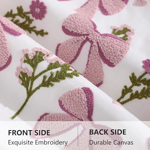 LUOYEHK Spring Embroidered Pillow Covers 18x18 Inch Set of 2 Decorative Throw Pillow Cover Pink Bow and Flower Soft Cushion Case Square Pillowcase for Couch Sofa Bed Living Room - color: Bow