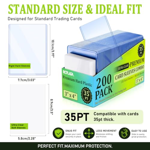 4000 Card Sleeves Hard Plastic, RCPLAGA 3"X 4" Trading Card Holder, 35PT - size: 2000 Hard Sleeves + 2000 Soft Sleeves