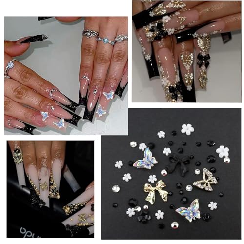 Black Nail Charms Rhinestones for Women Nail Design - color: Colorful-23