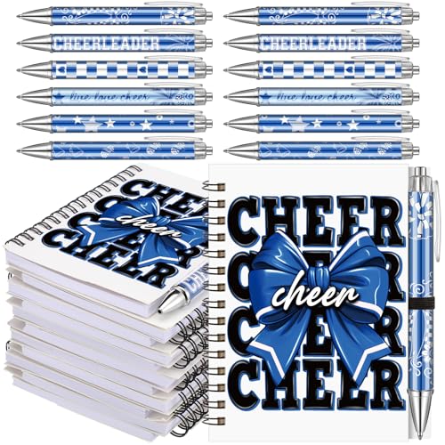 Resurhang 12 Sets Cheerleader Gifts Bulk Blue Bow Spiral Cheer Notebook Pen - style: Cheer Team
