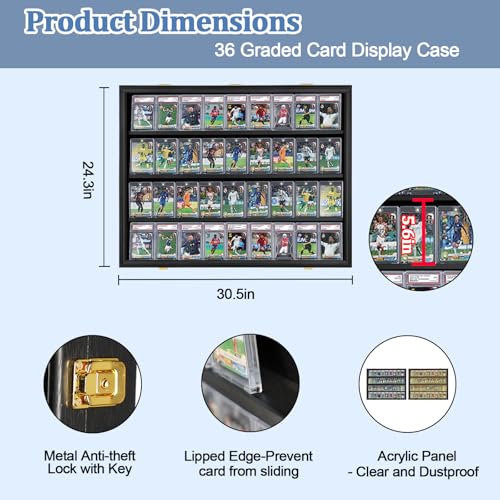 36 Graded Sports Card wall-Mounted Display case for Shows, Black - size: 36 Card - Black - Horizontal