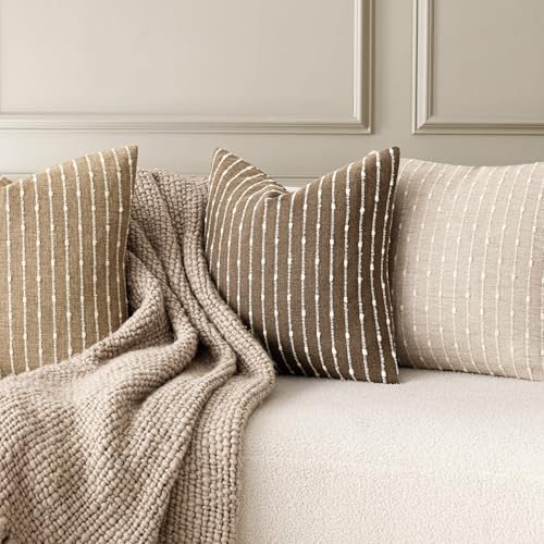 Foindtower Boho Striped Boucle Lumbar Throw Pillow Covers 12x20 Inch Brown - color: Brown, size: 20" x 12" (Pack of 2)