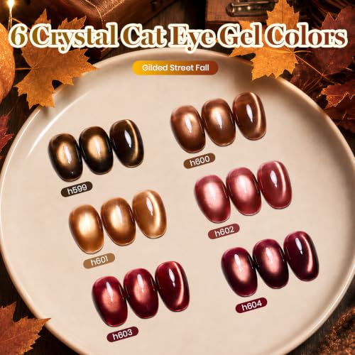 Beetles Cat Eye Gel Nail Polish Set, Gilded Street 6 Colors Fall Gel Polish - color: A - Glassy | Mixed Finishes | Gilded Street Fall