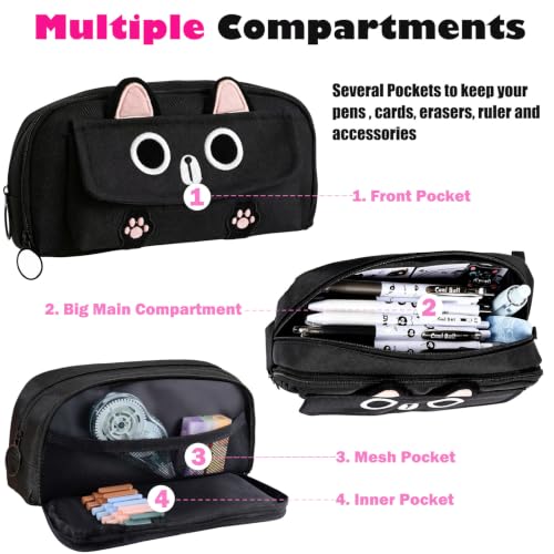 Cute Cat Pencil Case, Large Capacity Pencil Pouch Pencil Box Organizer Pen Bag Kawaii Makeup Bag for School Office