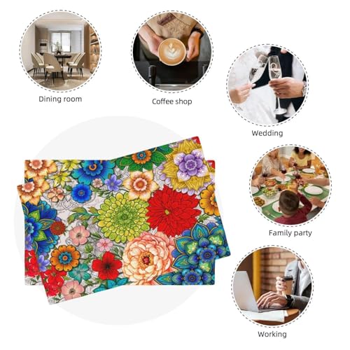 Spring Boho Floral Dinner Placemats Set of 4, Colorful Vintage Decorative Place Mats, Kitchen Washable Table Mats for Dining Holiday Party Home Decor, Gifts for New Home Women - color: Boho