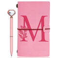 Personalized Journal Gift-Pink Initial Leather Journal+Heart Diamond Pen Set,Travel Notebook Diary Gifts,Refillable Notepads,Christmas,Birthday Gifts for Women Girls (7.9"x4.7") (M) - style: M
