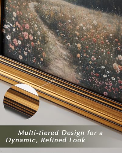 HUARCEY Gold Framed Canvas Wall Art Poppies Floral Prints, 12x16 Inch - color: A Bed of Poppies, size: 16"L x 12"W