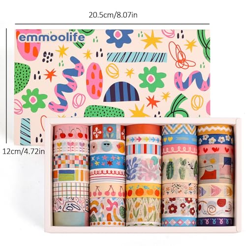 emmoolife 35 Rolls Washi Tape Set, Colorful Cute Floral Writable Decorative Tapes for Scrapbooking and Journaling, Junk Journal Supplies, Bullet Journaling for Women Girl 5-30mm Wide 9.84ft Long/Roll - style: Colorful Canvas