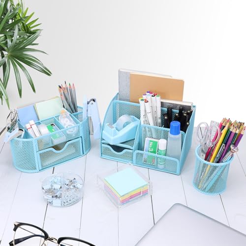 17 IN 1 Office Desk Organizer Set for Back to School Supplies Accessories - color: Blue