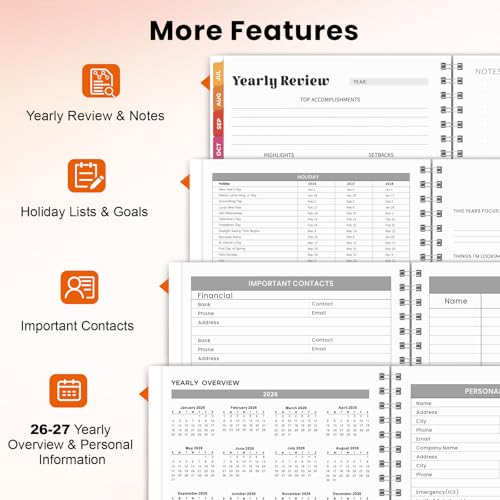 Oucaru 2026-2027 Academic Planner, 8.5"x11" Weekly Monthly Calendar Planner - color: Orange（8.5"x11"）