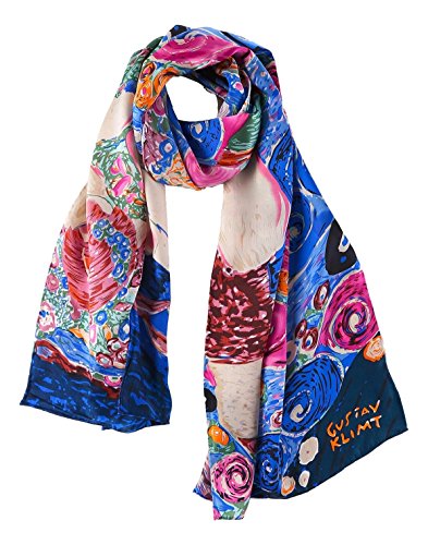 JWSilk Long Charmeuse Silk Scarf Classic Art Print - color: The Virgin By Klimt