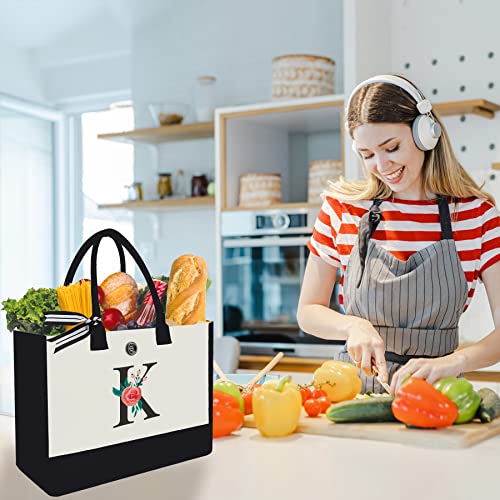 Initial Canvas Tote Bag, Personalized Monogrammed Tote Bag