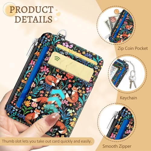 Kelvoris Credit Card Holder Small Wallet Women, Slim RFID, Fox Flowers - color: Fox