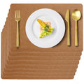 Brown Plastic Placemats Set of 8, Faux Leather Waterproof Table Mats - color: Brown