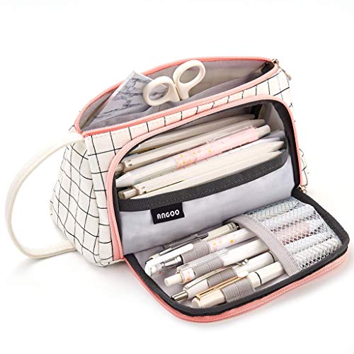 EASTHILL Big Capacity Pencil Case Pouch Pen Case Simple Stationery Bag School College Office Organizer for Teens Girls Adults Student - color: Plaid White