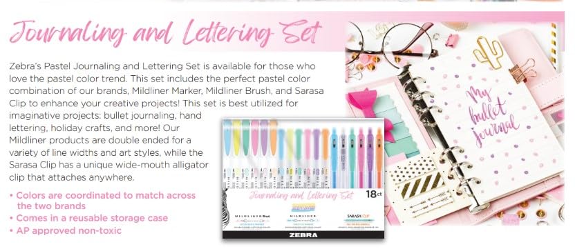 Zebra Pen MILDLINER Highlighter, Brush & SARASA Gel Pen Set, Assorted 18-Pk - style: Calligraphy and Journaling Set