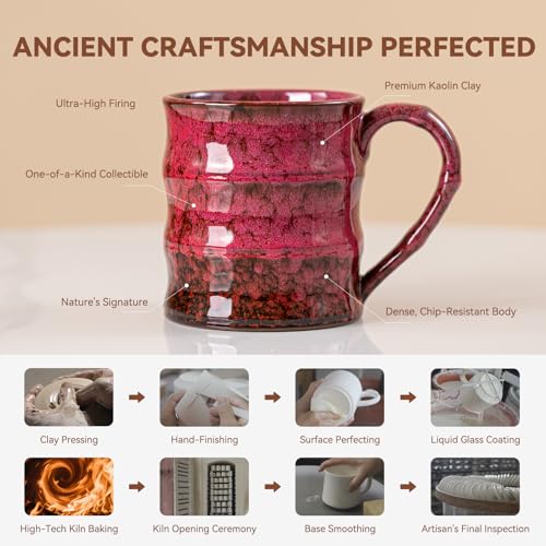 Crimson Ember Ceramic Mug, 15oz Reactive Glaze Coffee Mug, Gift for Him - color: 15oz - Crimson Ember · POWER
