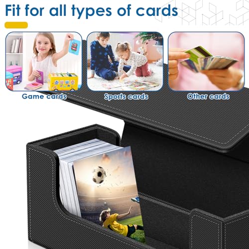 Homthy Card Deck Case for Trading Cards, Leather Magnetic Closure Commander Card Storage Box Holding 600+ Sleeved Cards Fit for MTG TCG and Sport Cards - color: 600+ Black