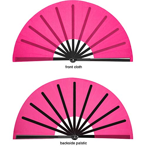 Maitys 2 Pack Foldable Fans for Rave Dancing,Pink,Simple Pattern - color: Pink, style: Simple Pattern