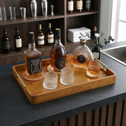 Solid Teak Wood Serving Tray with Handles, 17 x 13 Inch - size: 17" x 13" x 2"
