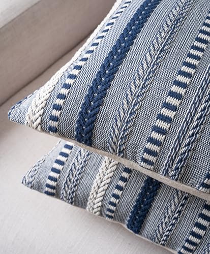 Cethom Boho Throw Pillow Covers 18x18 Inch Set of 2, Farmhouse Decorative Couch Pillow Cases, Navy Blue Accent Pillows of Bed, Sofa Bedroom Living Room Home Decor Cushion Cover - color: Navy Blue, size: 18" x 18" (Pack of 2)