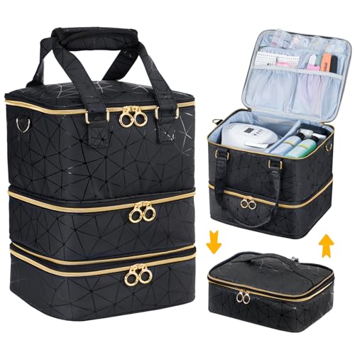 Uross Nail Polish Organizer Bag Holds 60 Bottles Nail Polish & Nail Lamp, Large Gel Polish Organizers and Storage box for Nail Tech, Nail Kit Supplies Organizer Case - Black - size: X Large - 9.5 x 8 x 12.4 inch (60 bottles)