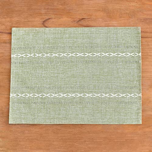 Wracra Cotton Linen Place Mats, Sage Green Embroidered Placemats Set of 4 - color: Hemstitched Sage Green, size: Placemats(Set of 4)