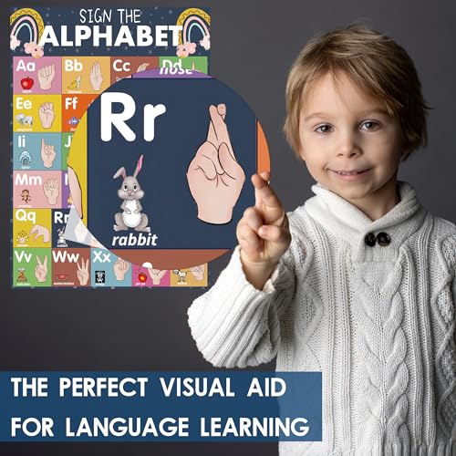 YIYDONG 24 Boho American Sign Language Posters for Kids, Babies & Toddlers, ABC ASL Flash Cards, Classroom Decor