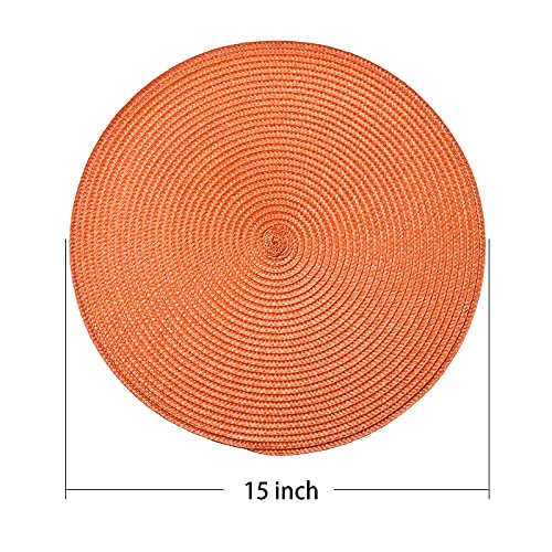AHHFSMEI Round Placemats Set of 6 Heat Resistant Washable Non-Slip Woven Braided Table Mats for Dining Table Kitchen & Home Decor (Orange) - color: Orange, size: Set of 6