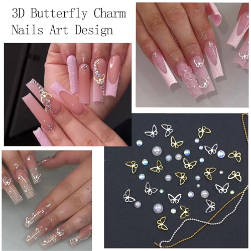 White Flower Nail Charms Rhinestones for Women Nail Design - color: Colorful-04