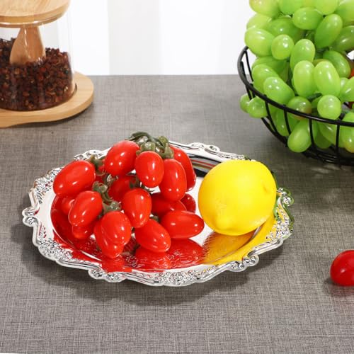 Silver Serving Tray Decorative Platter, 7.86 Inch Iron Dessert Plate, Food Cupcake Vanity Jewelry Display Wedding Party