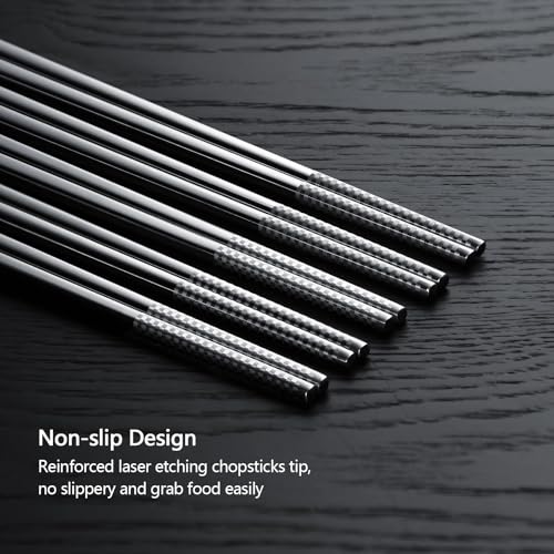 IQCWOOD Laser Engraved 304 Stainless Steel Chopsticks, 5 Pairs - color: Coin Pattern